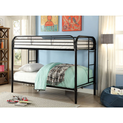 Metal Twin Over Twin Bunk Bed with Attached Two Side Ladder, Black