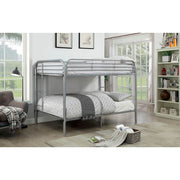 Metal Full Over Full Bunk Bed with Attached Side Rails And Side Ladders, Silver