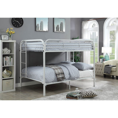 Metal Full Over Full Bunk Bed with Attached Side Rails And Side Ladders, White