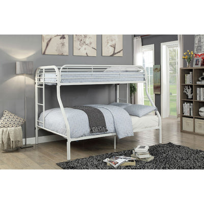 Metal Twin Over Full Bunk Bed with Attached Side Rails And Side Ladders, White