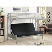 Twin Over Twin Metal Bunk Bed with Side Ladder And C Style Side Rail, Silver