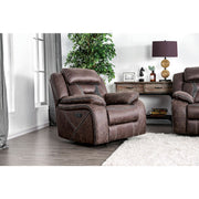 Fabric Upholstered Wooden Recliner Chair with Split Back and Contoured Seats, Brown