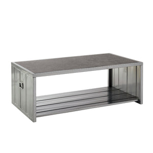 Wooden Box Shape Coffee Table with Open Bottom Shelf and Metal Handles, Silver