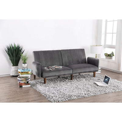 Modern Style Vertically Tufted Flannelette Upholstered Futon Sofa with Tapered Wooden Leg, Gray