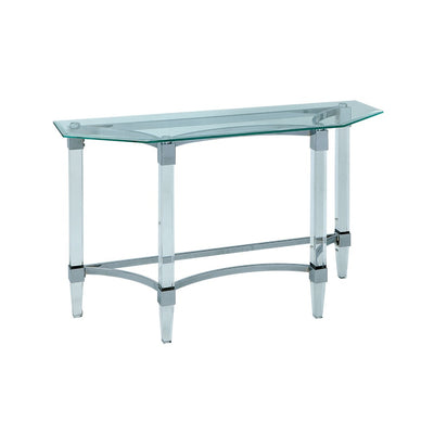 Contemporary Style Glass Top Sofa Table with Acrylic Legs, Silver and Clear