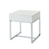 Square Shape Wooden End Table with One Drawers and Metal Base, White and Silver