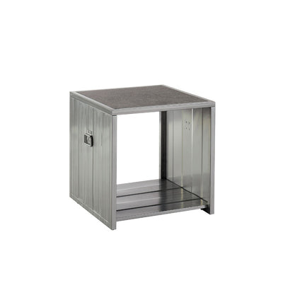 Wooden Box Shape End Table with Open Bottom Shelf and Metal Handles, Silver