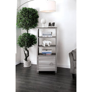 Metal Left Pier Cabinet with Three Shelves and Right Handled Door Storage, Silver