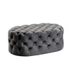 Traditional Style Flannelette Upholstered Oval Button Tufted Wooden Ottoman, Gray