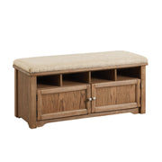 Spacious Wooden Shoe Bench with Linen Upholstered Cushioned Seat, Beige and Brown