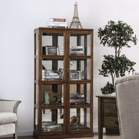 Transitional Wooden Curio Cabinet with Two Glass Doors and Four Shelves, Oak Brown
