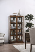 Transitional Wooden Curio Cabinet with Two Glass Doors and Four Shelves, Oak Brown