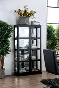 Transitional Wooden Curio Cabinet with Two Glass Doors and Four Shelves, Black