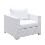 Faux Polyester and Aluminum Square Armchair with Padded Seat Cushion, White