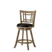 24" Wooden Bar Stool with Leatherette Seat and Round Footrest, Brown and Black