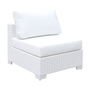 Aluminum Framed Wicker Armless Chair with Fabric Upholstered Padded Seat, White