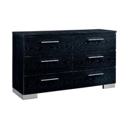 Six Drawer Solid Wood Dresser with Chrome Bar Handles and Bracket Legs, Black