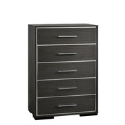 Contemporary Style Five Drawer Wooden Chest with Bar Handles, Gray
