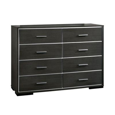 Contemporary Style Eight Drawers Wooden Dresser with Bar Handles, Gray