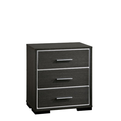 Contemporary Style Three Drawers Wooden Nightstand with Bar Handles, Dark Gray