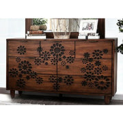 Transitional Style Seven Drawer Solid Wood Dresser with Round Tapered Feet, Brown