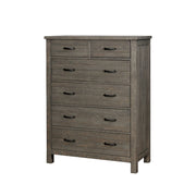Six Drawer Wooden Chest with Antique Metal Handles and Block Legs, Gray
