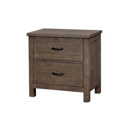 Two Drawers Solid Wood Night Stand with Block Legs and Bar Handles, Gray