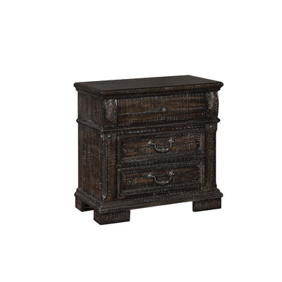 Spacious Three Drawer Solid Wood Night Stand with Block Legs, Brown