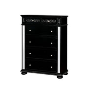 Spacious Drawers Solid Wood Chest with Crystal Knobs and Bun Feet, Black and Silver