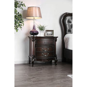 Traditionally Designed Solid Wood Nightstand with Three Drawers and Scrolled Legs, Brown