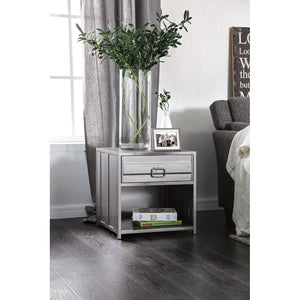 Industrial Style Metal Nightstand with Drawer and Bottom Shelf, Gray