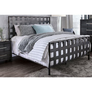 Industrial Style Queen Size Metal Bed with Lattice Headboard and Footboard, Gray