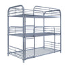 Metal Frame Three Tier Twin Size Bunk Bed with 2 Attached Ladders and Side Rails, Silver