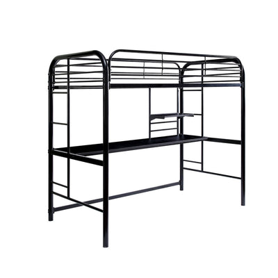 Metal Frame Twin Size Loft Bed with 2 Attached Ladders, Black