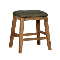 Leatherette Upholstered Solid Wood Barstool with Nail Head Trim Design, Brown and Gray, Pack of Two