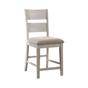 Solid Wood Counter Height Side Chair with Fabric Upholstered Seat, Beige and White, Pack of Two