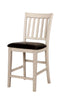 Solid Wood Counter Height Side Chair with Leatherette Seat, White and Brown, Pack of Two