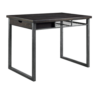 Rustic Wood and Metal Counter Height Table with One Side Drawer, Black and Brown