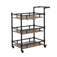 Rustic Three Tier Wood and Metal Serving Cart, Black and Brown