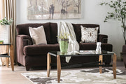 Transitional Style Chenille Upholstered Solid Wood Sofa with Tapered Legs, Brown