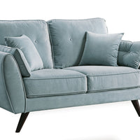 Contemporary Button Tufted Flannelette Wood Loveseat with Angled Legs, Blue