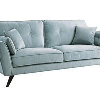 Contemporary Button Tufted Flannelette Wood Sofa with Angled Legs, Blue