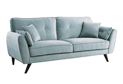Contemporary Button Tufted Flannelette Wood Sofa with Angled Legs, Blue