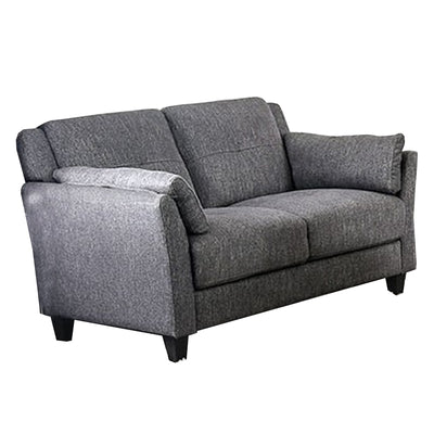 Contemporary Style Linen like Fabric Upholstered Wooden Love Seat with Tapered Legs, Gray