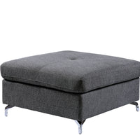 Contemporary Linen like Fabric Upholstered Ottoman with Metal Legs, Gray
