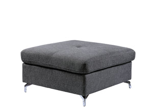 Contemporary Linen like Fabric Upholstered Ottoman with Metal Legs, Gray