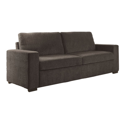 Contemporary Style Chenille Upholstered Solid Wood Sofa with Track Arms, Brown