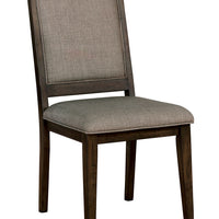 Transitional Solid Wood and Fabric Side Chair with Padded Seats, Pack of Two, Brown and Gray