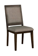 Transitional Solid Wood and Fabric Side Chair with Padded Seats, Pack of Two, Brown and Gray