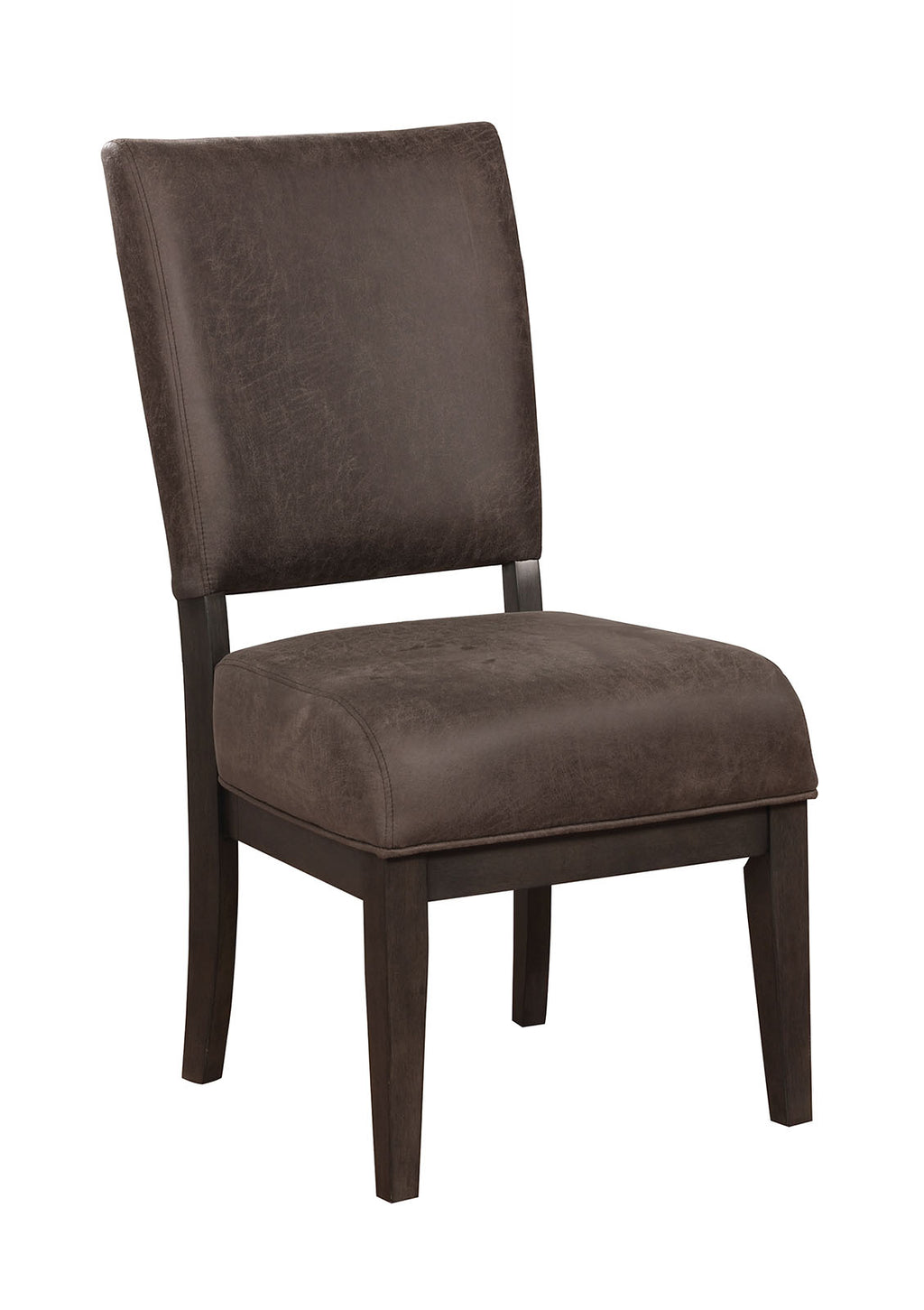 Solid Wood Side Chair with Padded Faux Leather Upholstery , Pack of Two , Brown